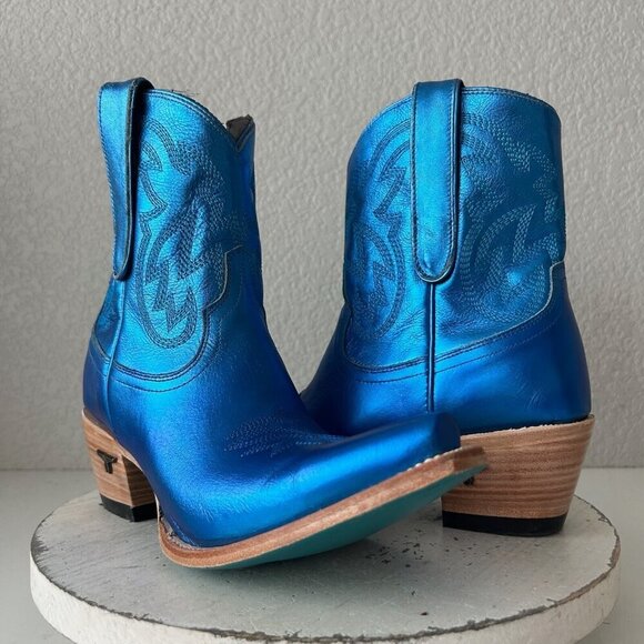 Lane SMOKESHOW Womens Cowboy Bootie 8.5 Blue Western Cowgirl Short Ankle Boots - Picture 1 of 12